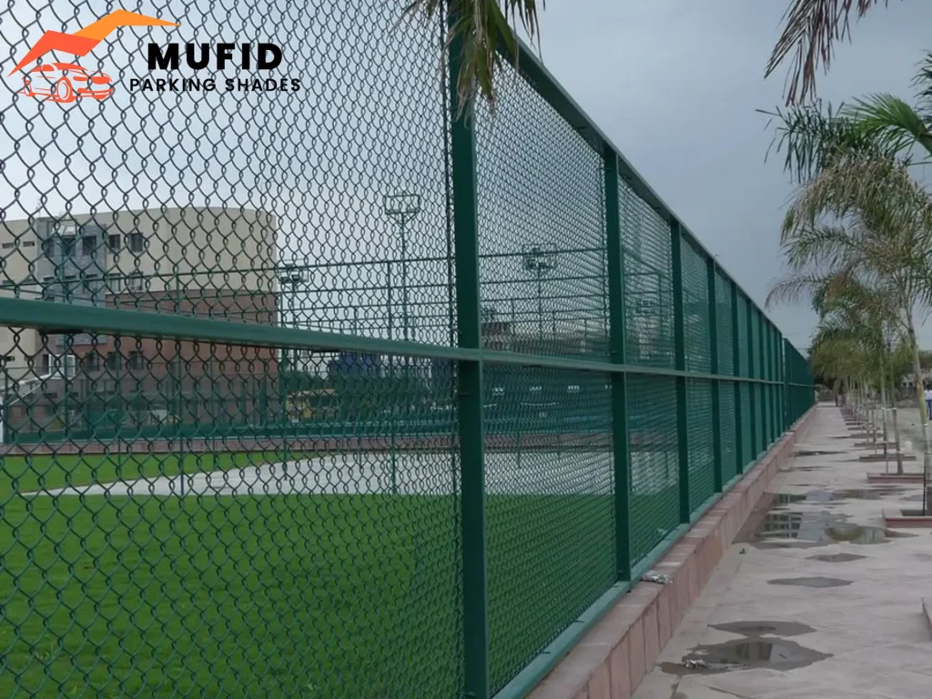 Steel frame carport structure for school in Dammam with powder-coated finish